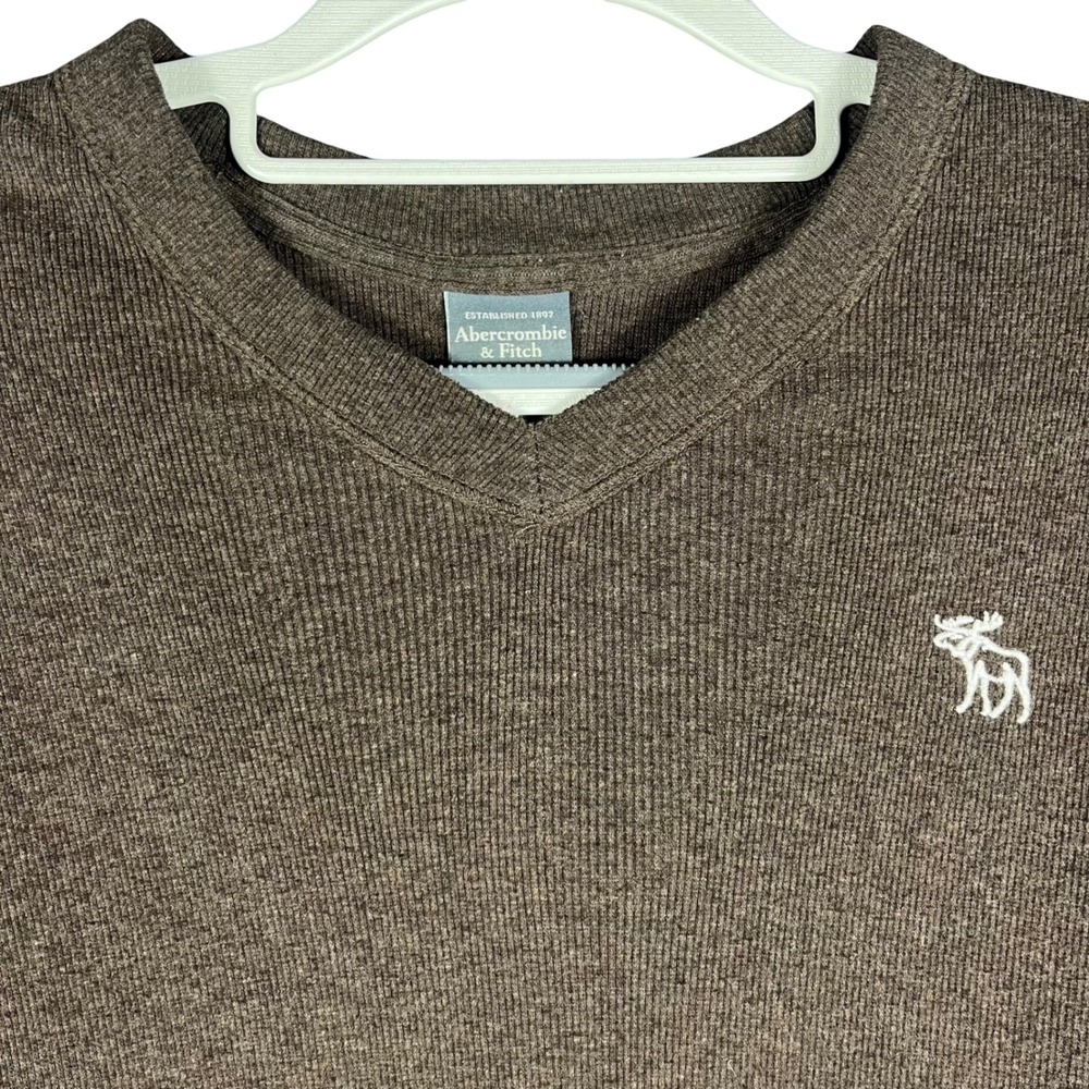 Abercrombie & Fitch Thermal Shirt Mens S Brown V-Neck Long Sleeve Ribbed Logo